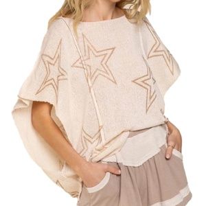 POL Women’s Star Poncho Sweater Top, cream and gold, M